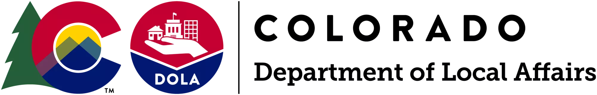 State of Colorado logo next to Colorado Department of Local Affairs Logo which is a hand holding buildings.