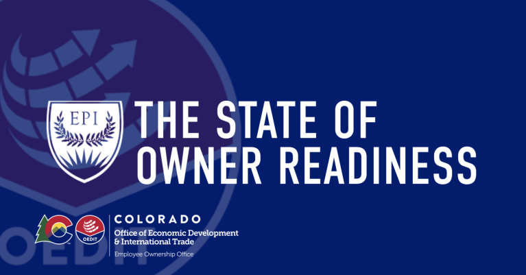 Exit Planning Institute and Employee Ownership Logos on Blue Background