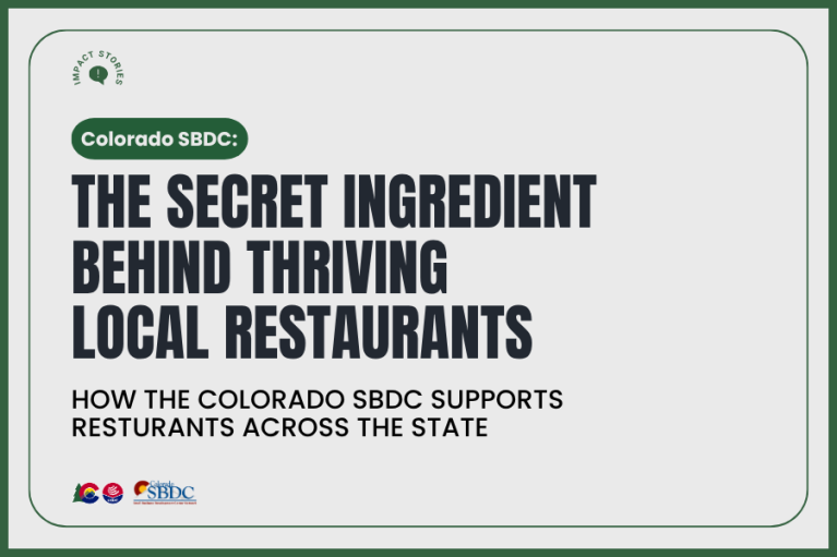 Graphic with the title "Colorado SBDC: The Secret Ingredient Behind Thriving Local Restaurants"