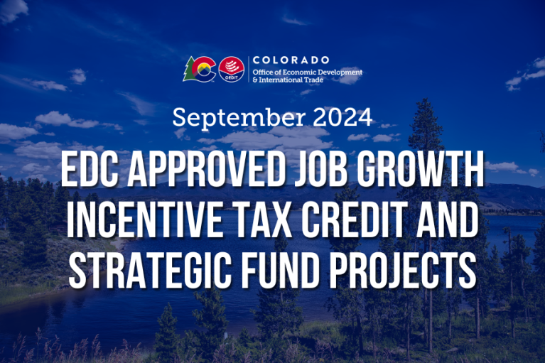 Words "September 2024: EDC Approved Job Growth Incentive Tax Credit and Strategic Fund Projects" overlayed on top of a scenic river background