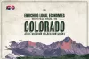 Graphic for Colorado State Outdoor Recreation Grant titled "Enriching Local Economies with Help from the Colorado", featuring an illustration of mountain peaks in the background.