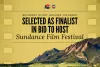 A scenic backdrop of the flatirons in Colorado with a film reel overlayed on the image. Text reads "beginning in 2027 Boulder, Colorado Selected as Finalist in Bid to Host Sundance Film Festival" Logos of the State of Colorado and the Colorado Office of Film, Television and Media are centered at the top