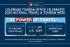 Promotional graphic from the Colorado Tourism Office celebrating The 2025 National Travel & Tourism Week, highlighting the travel industry's impact with a 2.9 trillion economic footprint, 2.5% of GDP, and 15 million American jobs. Caption reads: Annual celebration spotlights the value and the tourism industry to Colorado's communities, the state and beyond.