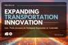 Press release banner stating 'Expanding Transportation Innovation - Gov. Polis Announces Swisspod Expansion in Colorado' with a background image of a highway with sparkling digital code covering the road, extending into a sunset