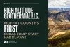Press release image stating "High Altitude Geothermal llc. Moffat county’s First Rural Jump-start participant" The words are on the left side of the image with a block image of Dinosaur National Monument to the right of the page