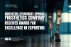 Press release image featuring a person walking in a hallway with advanced prosthetic legs, text announcing that a Steamboat Springs prosthetics company has received an award for excellence in exporting. Logo of Colorado Office of Economic Development and International Trade in the corner.