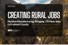 Press release graphic stating: "Creating Rural Jobs: Mytikas Manufacturing Bringing 170 New Jobs to Fremont County" words are in front of a view from the bottom of the Royal Gorge in Canon City, CO