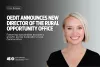 Promotional graphic for OEDIT announcing Meredith Marshall as Director of the Rural Opportunity Office. The graphic includes a headshot of Meredith Marshall
