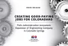 Graphic for a press release image featuring a background of overlapping gray gears with the text: 'Creating Good-Paying Jobs. Polis Administration Announces Expansion of Engineering Company in Colorado Springs.' Logo of the Colorado Office of Economic Development & International Trade at the bottom.