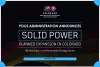 Press release image with the words "Polis Administration Announces Solid Power Planned Expansion in Colorado: 40 New Jobs in the Renewable Energy Sector" over a black background, the OEDIT logo is shown centered at the top and the cornersare blue cone shaped 