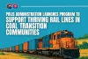 Promotional graphic by Colorado Office of Economic Development and International Trade announcing a new program to support thriving rail lines in coal transition communities, featuring a vibrant illustration of a freight train traveling through a hilly landscape.