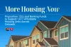 Promotional image for Proposition 123, featuring a row of multi-colored houses under a clear blue sky, with text stating 'More Housing Now' and details about land banking funds to support 1,017 affordable housing units across Colorado.