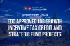 Words "September 2024: EDC Approved Job Growth Incentive Tax Credit and Strategic Fund Projects" overlayed on top of a scenic river background
